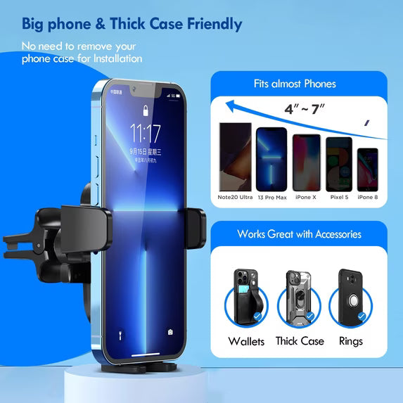 Universal Car Phone Holder - Easy Mount on Dashboard/Windshield/Vents, Compatible with iPhone & Android - Ideal for Commuters, Road Trippers, and Tech-Savvy Individuals