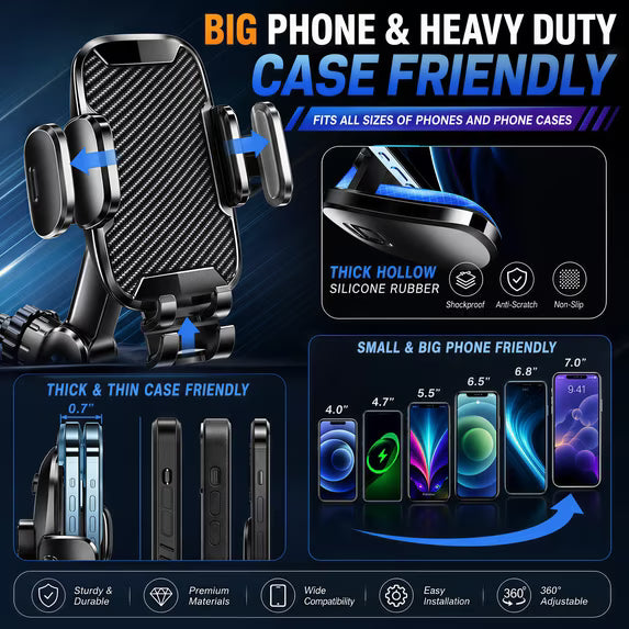 YOOVEE Universal Car Phone Holder with Adjustable Rotation for 4-7 Inch Phones, Dashboard, Windshield & Air Vent Mount