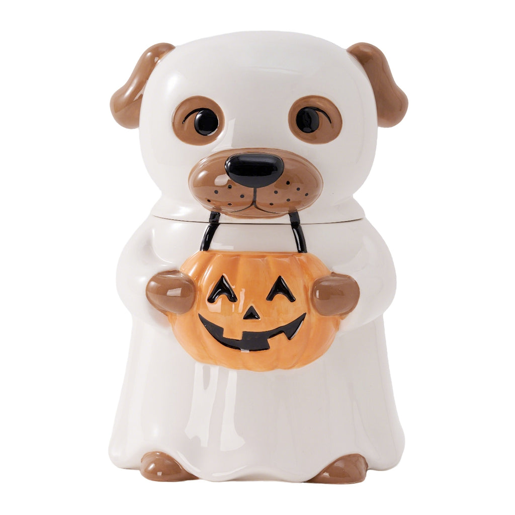 Halloween Ghost Dog Ceramic Cookie Jar