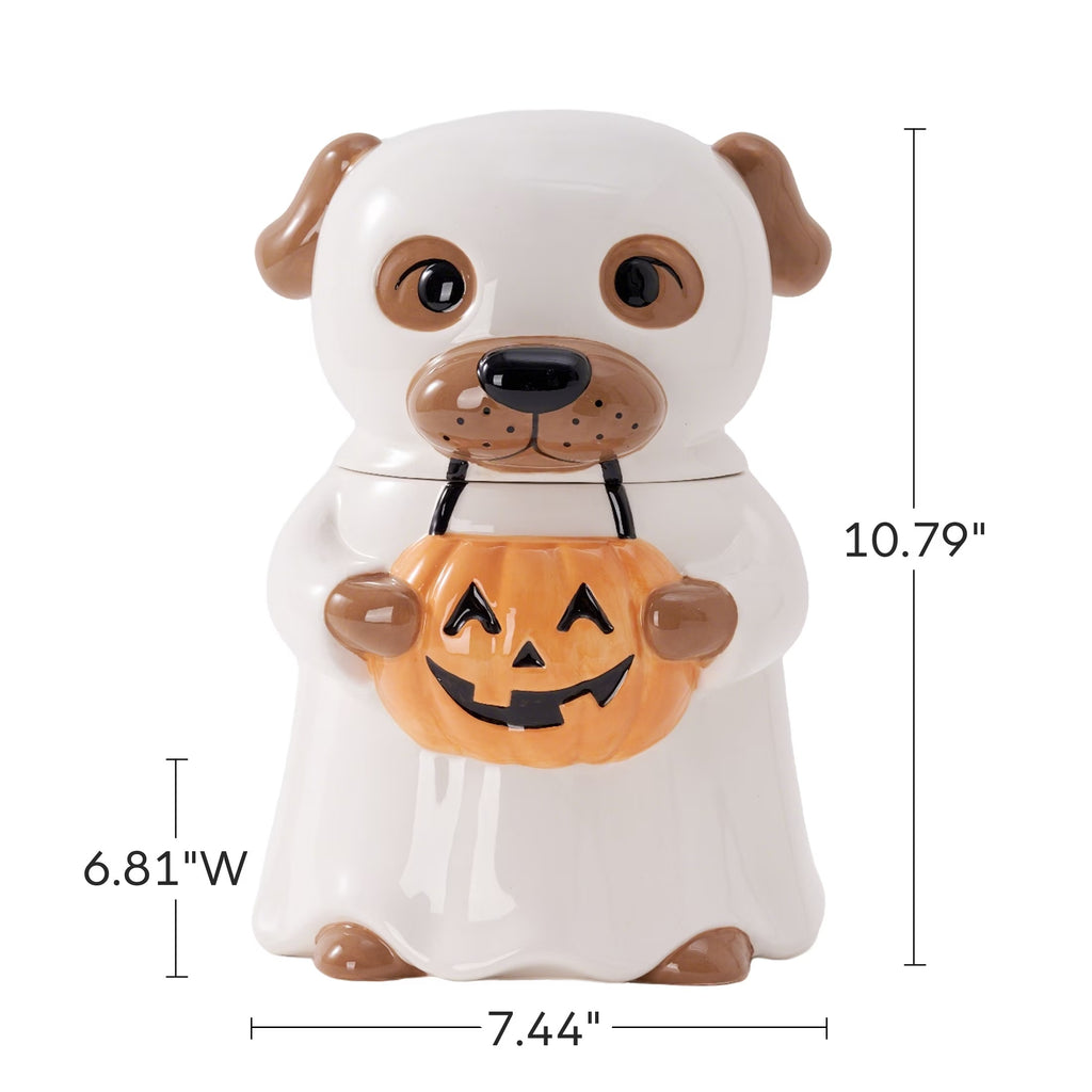 Halloween Ghost Dog Ceramic Cookie Jar