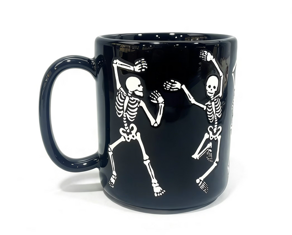 Halloween Dancing Skeleton Stoneware Mug, Black, 18.7 oz