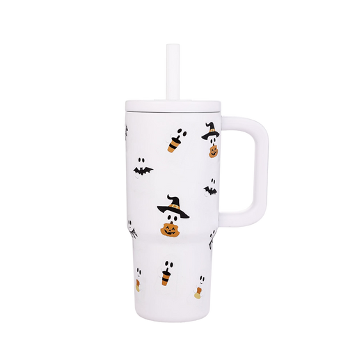 20 oz Double-Wall Stainless Steel Tumbler, White Ghost Design
