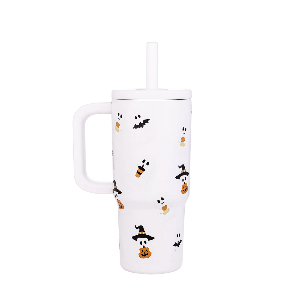 20 oz Double-Wall Stainless Steel Tumbler, White Ghost Design
