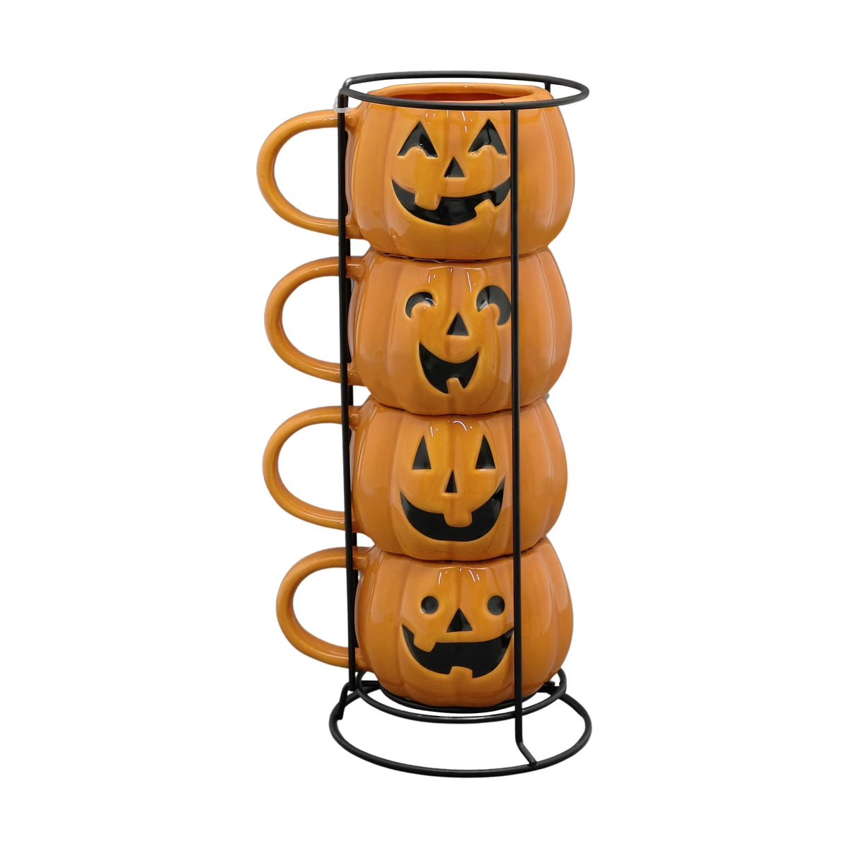 Halloween Pumpkin Stack Ceramic Mugs, 4-Pack