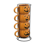 Halloween Pumpkin Stack Ceramic Mugs, 4-Pack