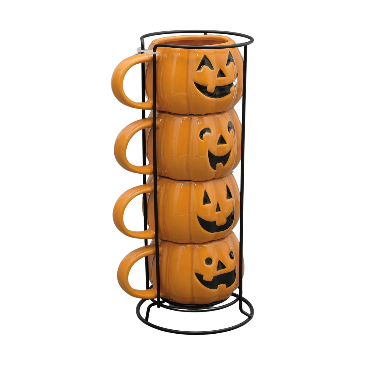 Halloween Pumpkin Stack Ceramic Mugs, 4-Pack