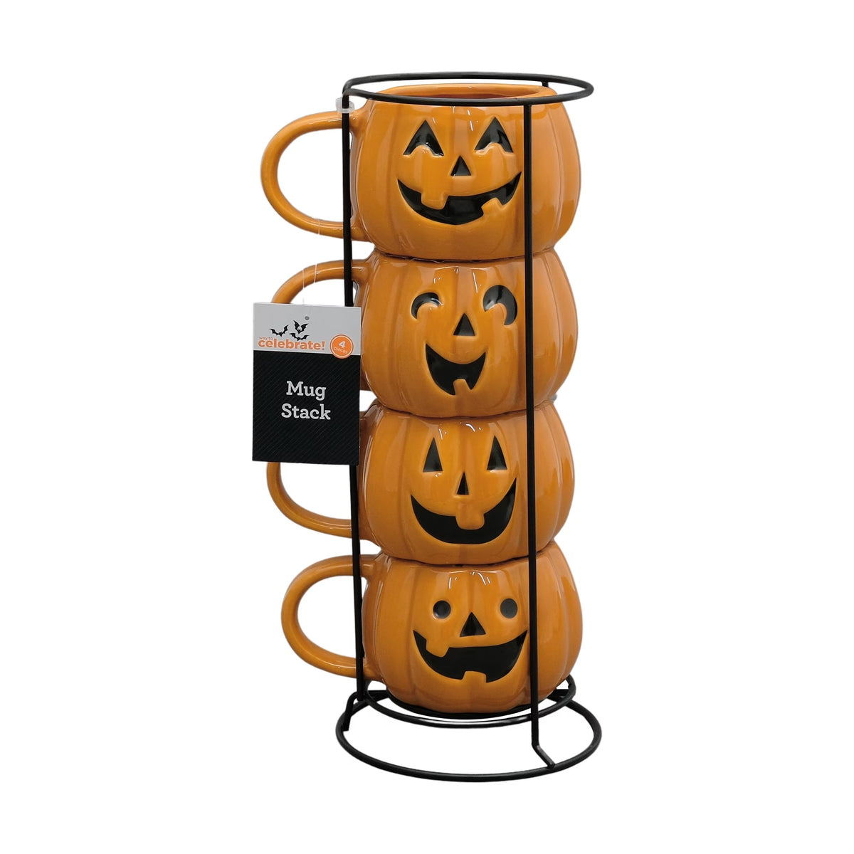 Halloween Pumpkin Stack Ceramic Mugs, 4-Pack