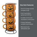 Halloween Pumpkin Stack Ceramic Mugs, 4-Pack
