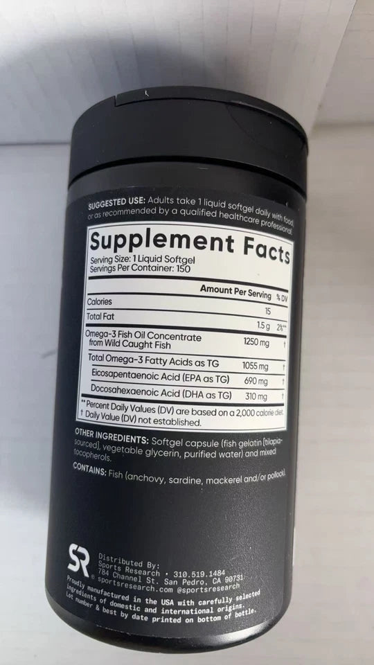 Sports Research Triple Strength Omega-3 Fish Oil 150 Softgels – Omega 3 Supplement – New