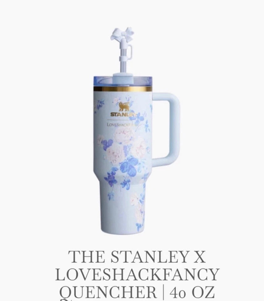 Stanley x LoveShackFancy 40 oz Everblooming Rosettes Blue Quencher H2.0 FlowState Tumbler