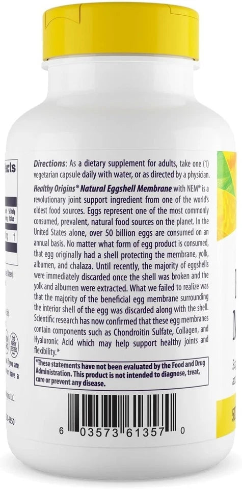 Eggshell Membrane 500 mg NEM Joint Support Supplement 120 Veggie Capsules – Non-GMO Gluten Free – New