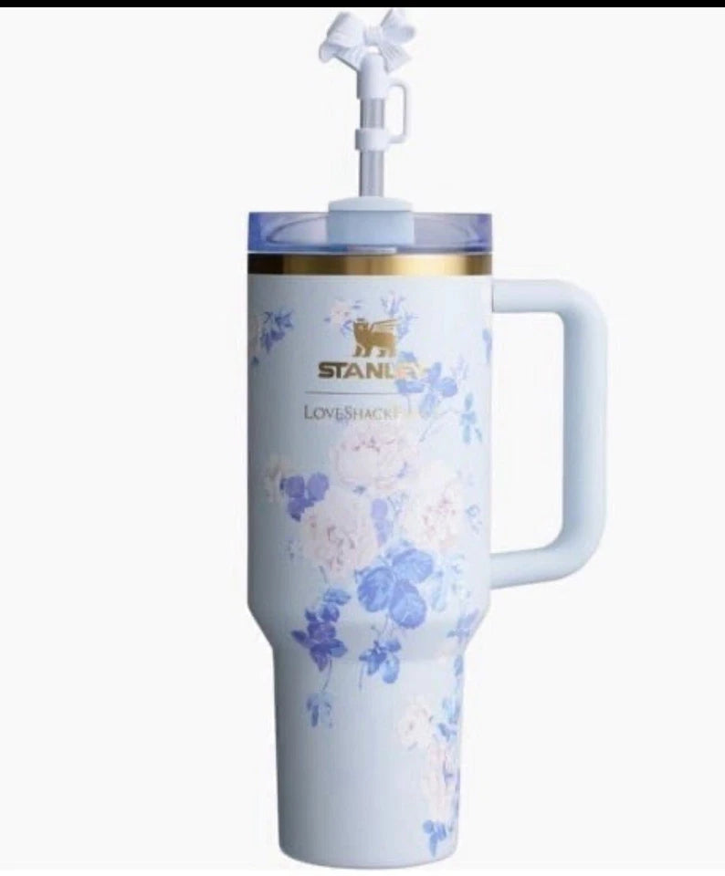 Stanley x LoveShackFancy 40 oz Everblooming Rosettes Blue Quencher H2.0 FlowState Tumbler