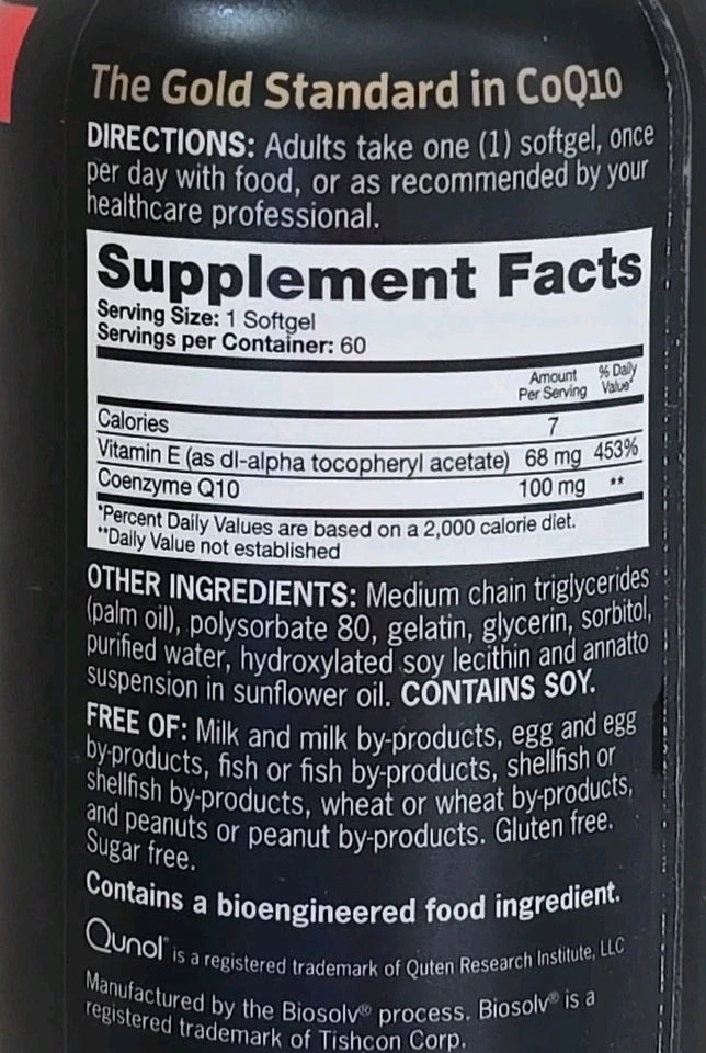 Qunol Ultra CoQ10 100 mg Softgels 60 Count – Coenzyme Q10 Supplement – New